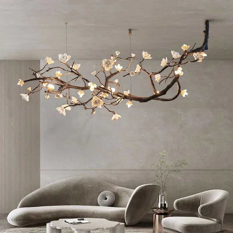 Wanos Ceramic Flower Branch Chandelier installed in a staircase space.