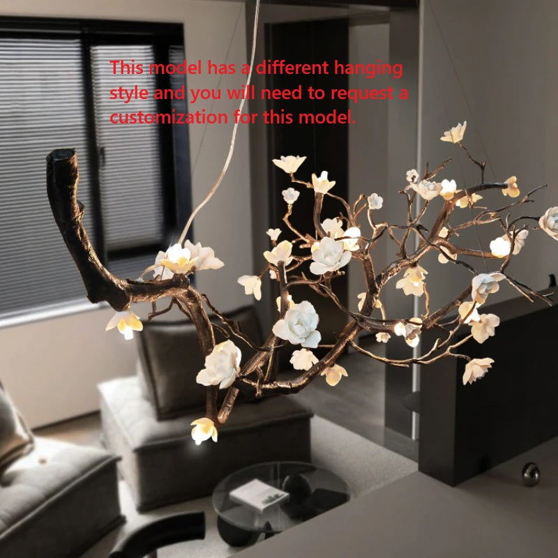 Wanos Ceramic Flower Tree Branch Chandelier branch and flower arrangement.