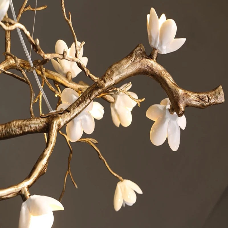 Wanos Ceramic Flower Tree Branch Chandelier finish and structure view.