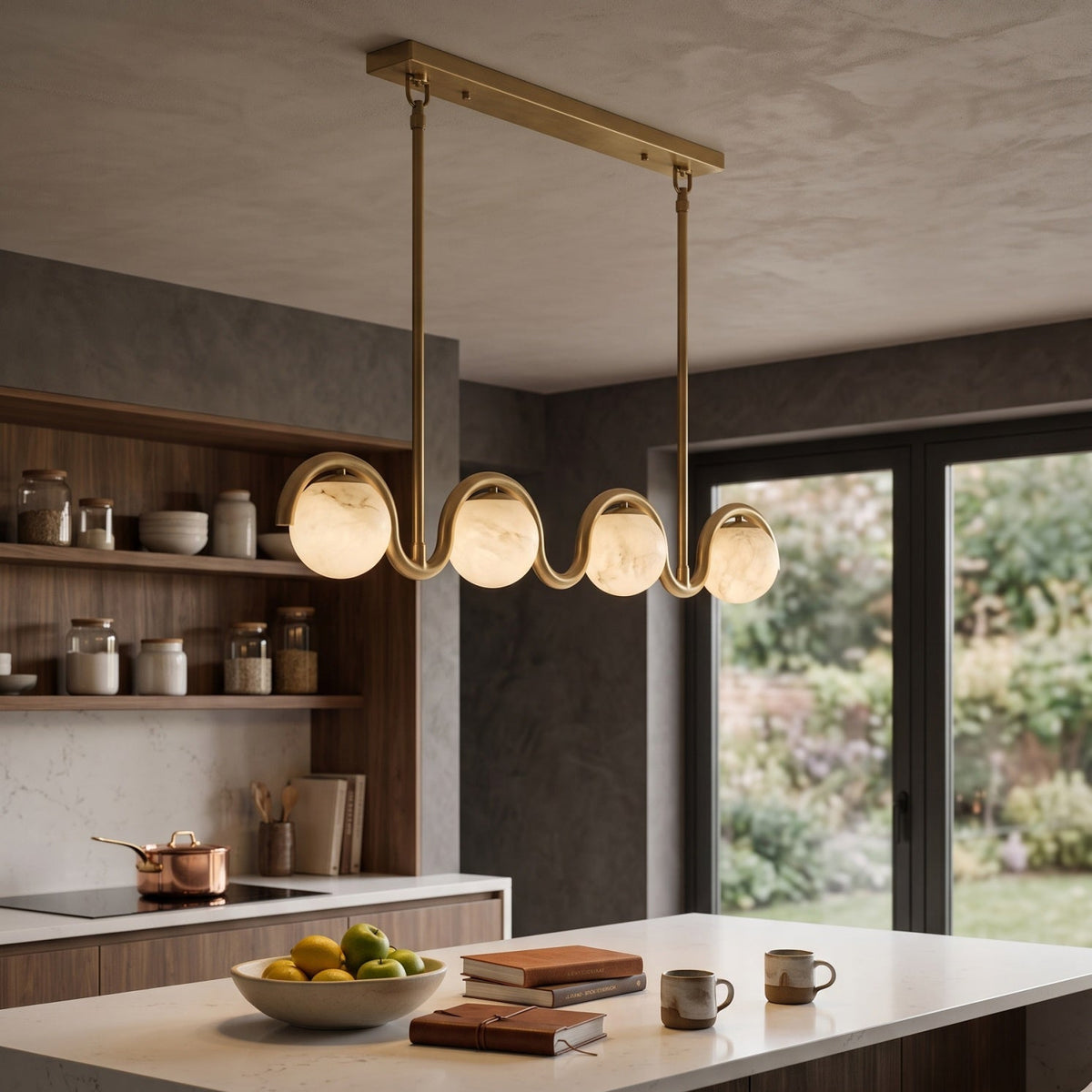 Wave-Arm Linear Alabaster Globe Chandelier, product view 2