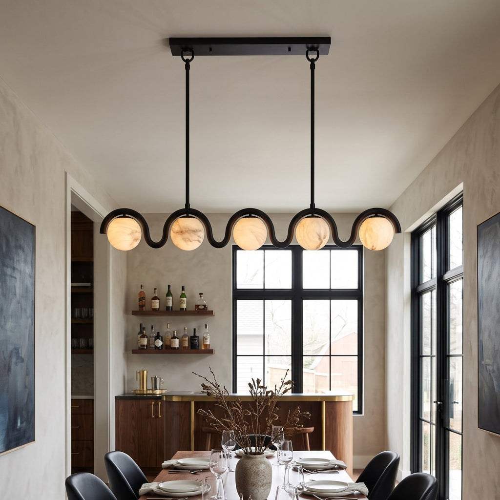 Wave-Arm Linear Alabaster Globe Chandelier, product view 5