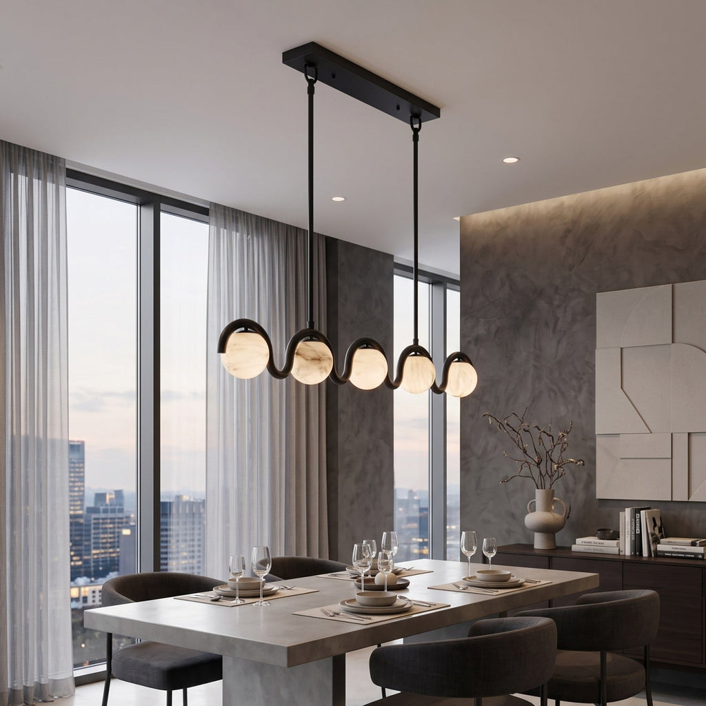 Wave-Arm Linear Alabaster Globe Chandelier, product view 7