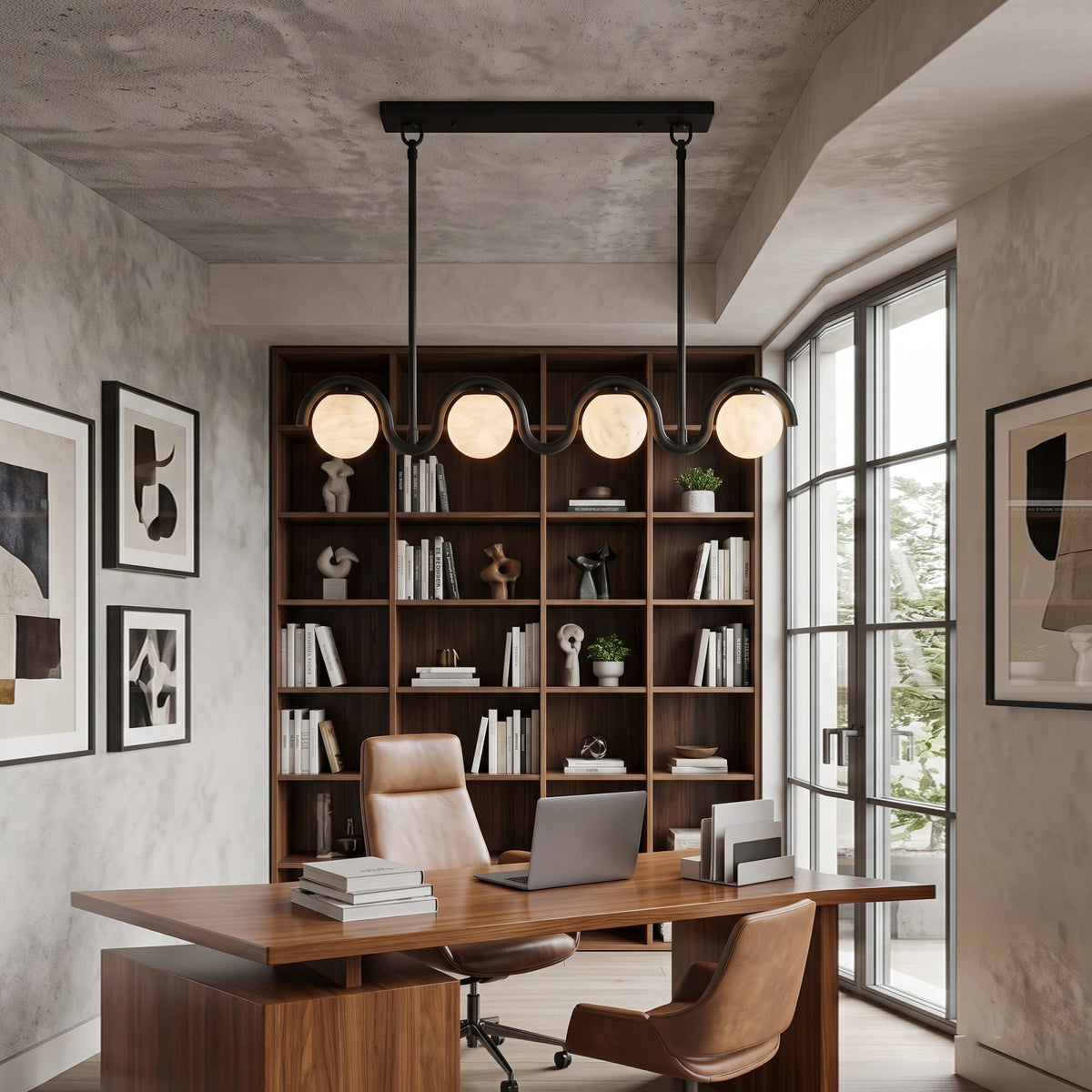 Wave-Arm Linear Alabaster Globe Chandelier, product view 8