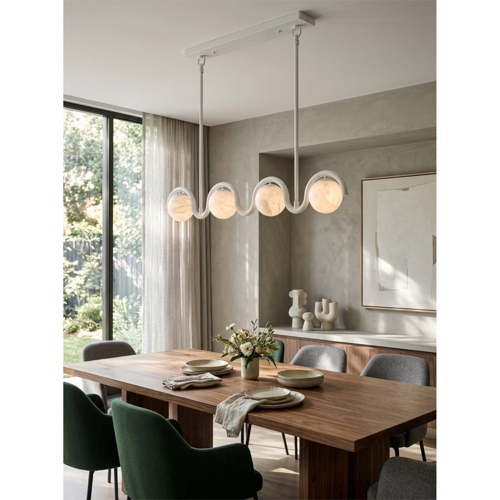 Wave-Arm Linear Alabaster Globe Chandelier, product view 9
