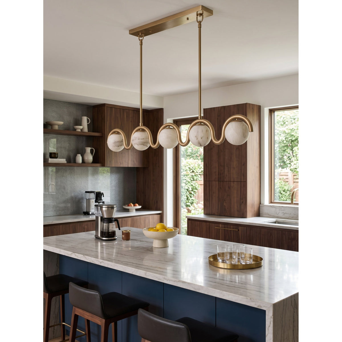 Wave-Arm Linear Alabaster Globe Chandelier, product view 11