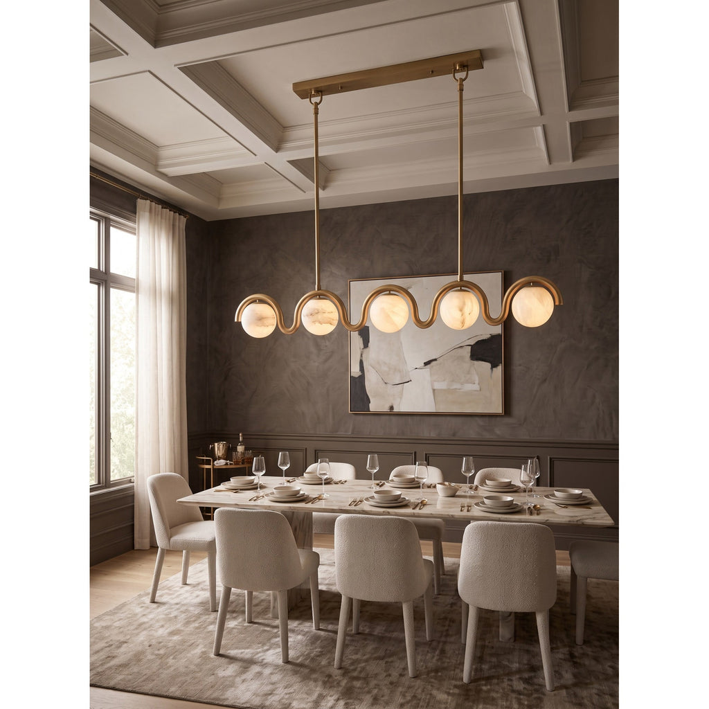 Wave-Arm Linear Alabaster Globe Chandelier, product view 16