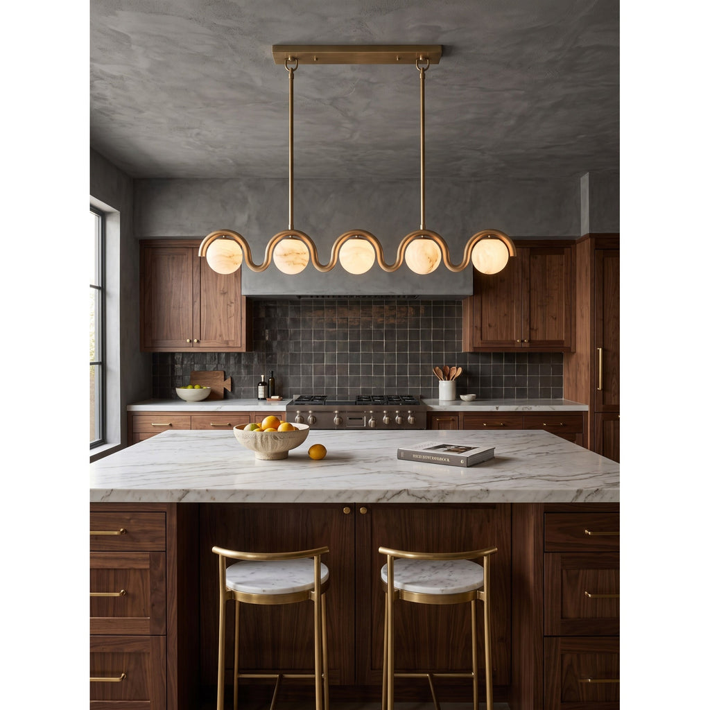 Wave-Arm Linear Alabaster Globe Chandelier, product view 17
