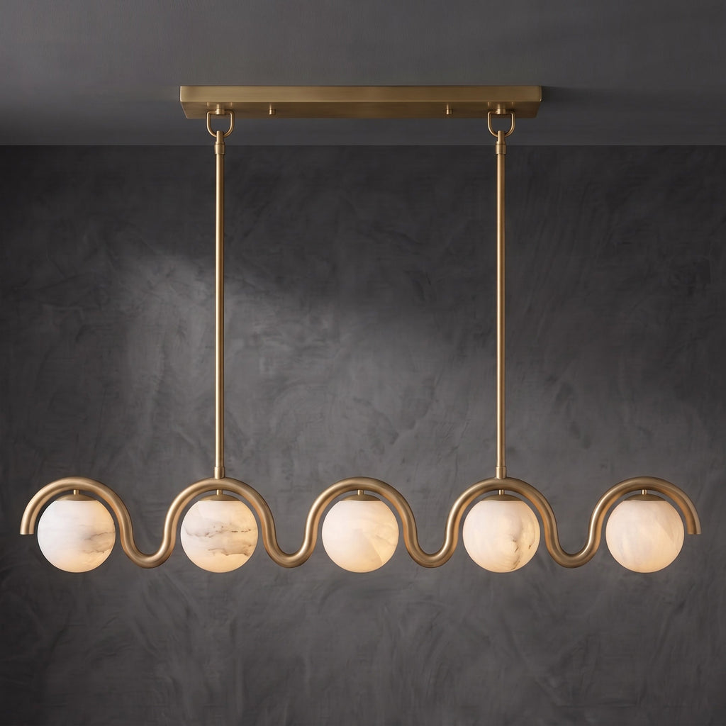 Wave-Arm Linear Alabaster Globe Chandelier, product view 24